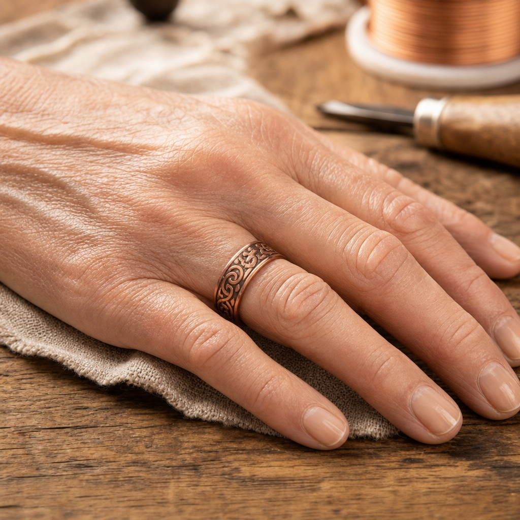 Bague Manchette en Cuivre Ciselé