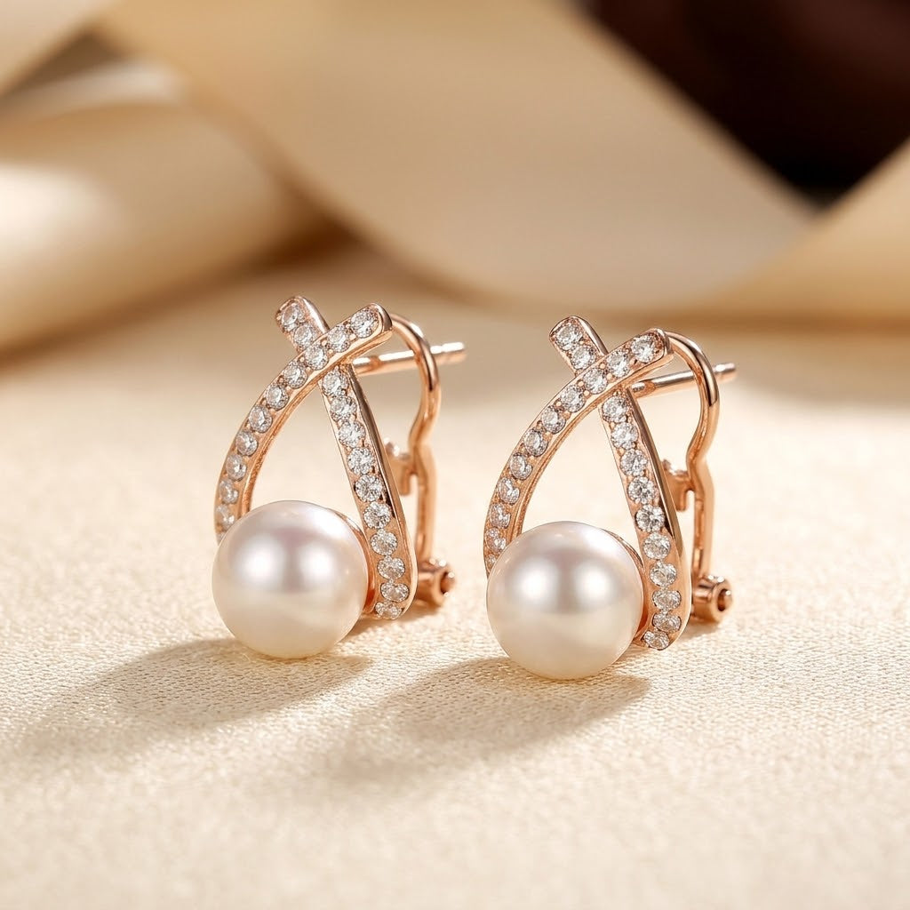 Boucles d'oreilles perle entrecroisées dorées