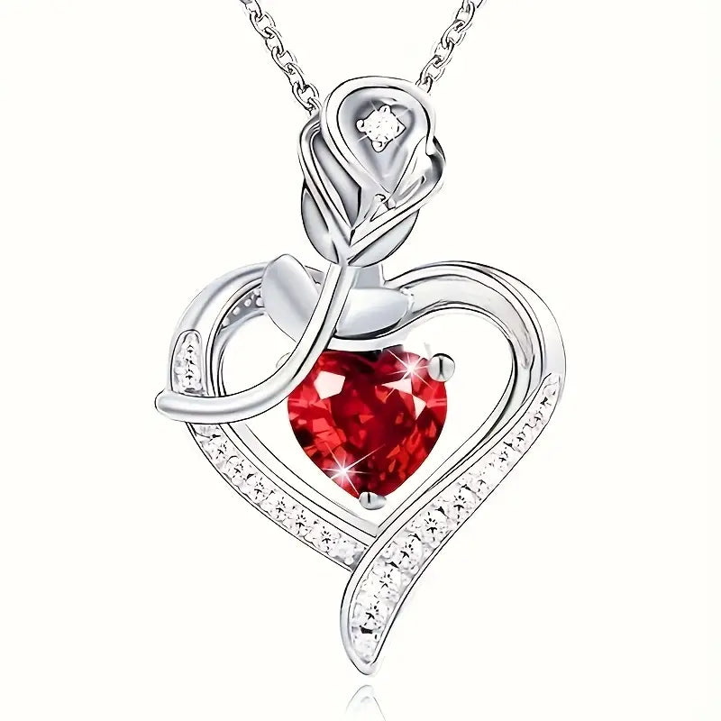 Collier avec pendentif cœur en rubis en argent