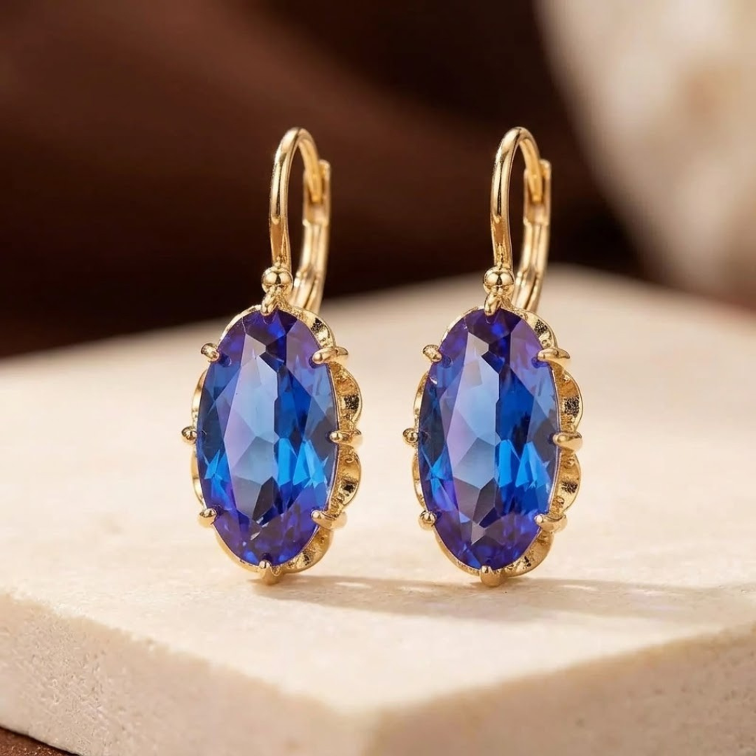 Boucles d'oreilles pendantes saphir et or