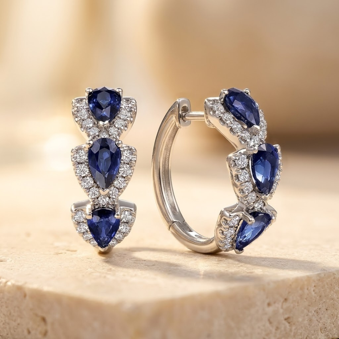 Boucles d'oreilles créoles halo en saphir et argent