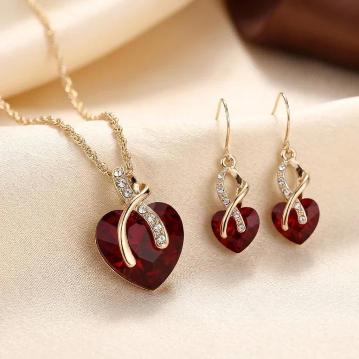 Ensemble de bijoux cœur torsadé rubis en or