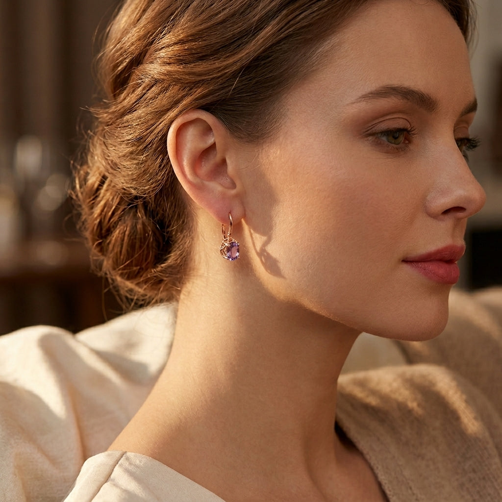 Boucles d'oreilles à tige en améthyste et or rose