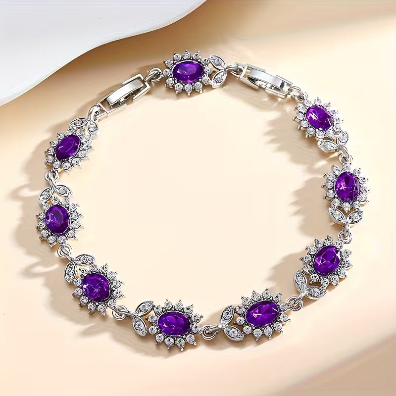 Bracelet floral en argent avec améthyste