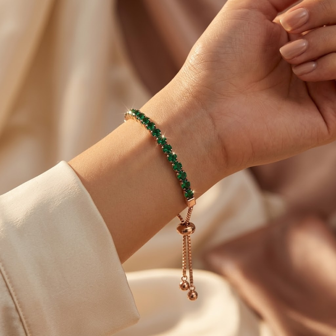 Bracelet tennis émeraude ajustable en or