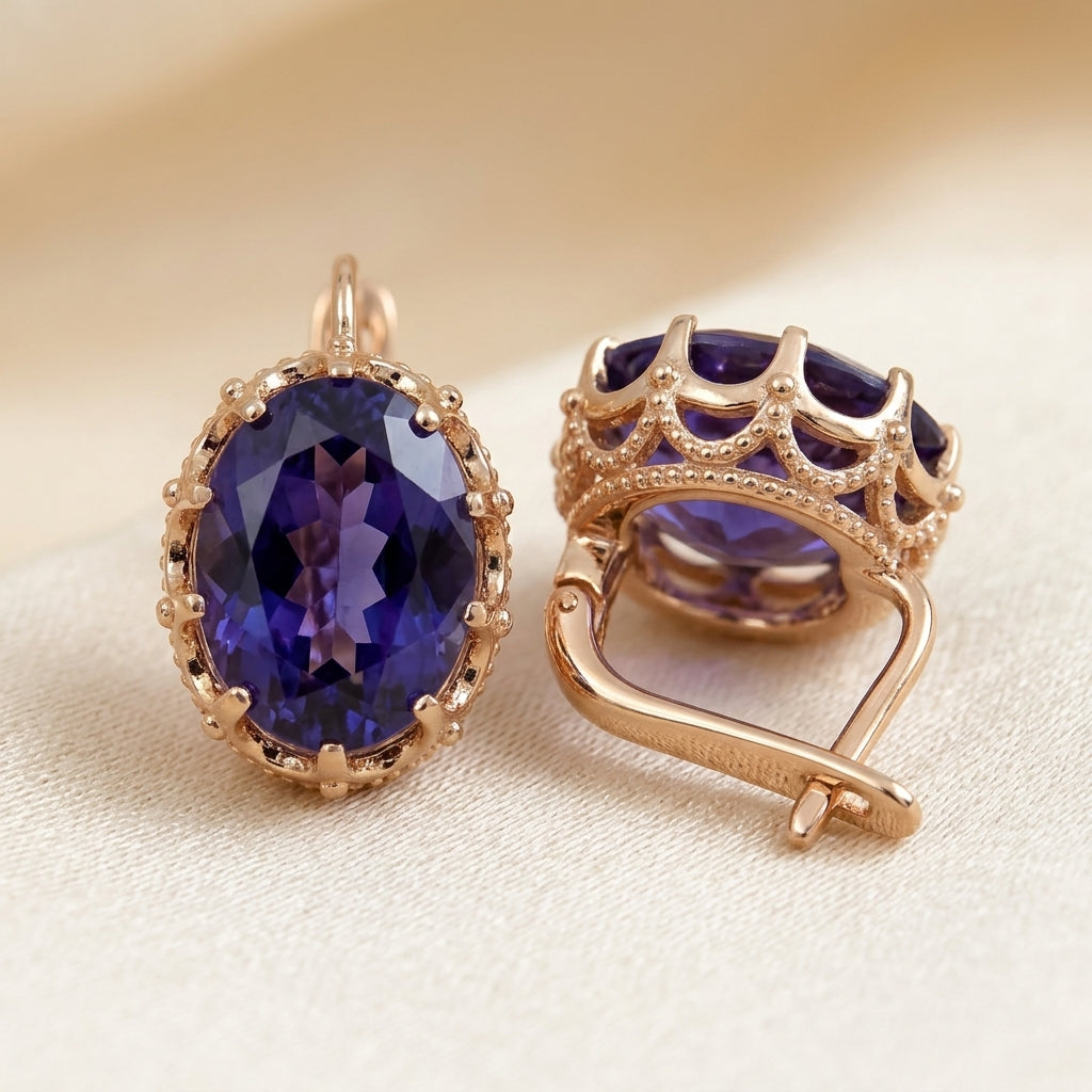 Boucles d'oreilles Couronne Or et Améthyste