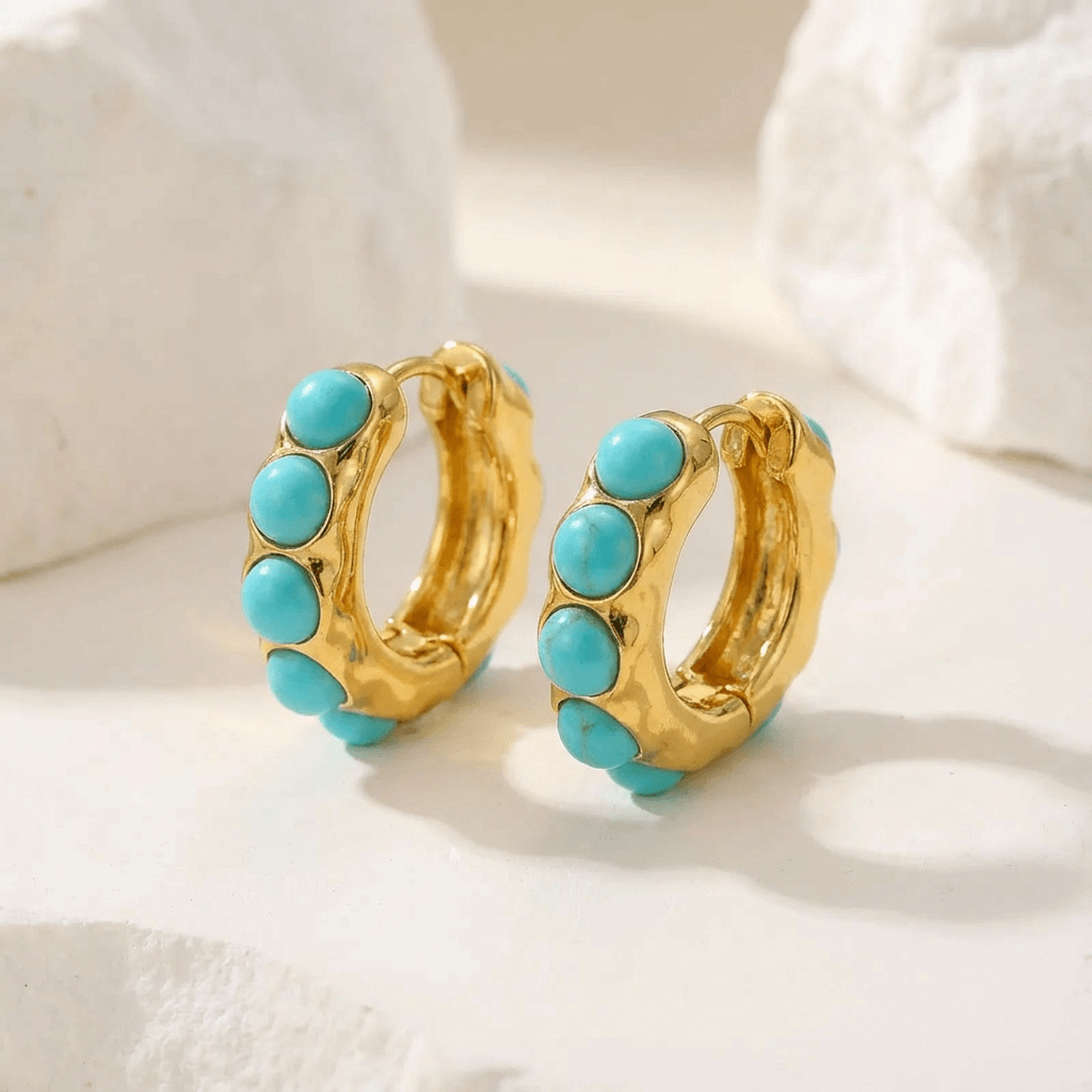 Boucles d'oreilles créoles pierre turquoise