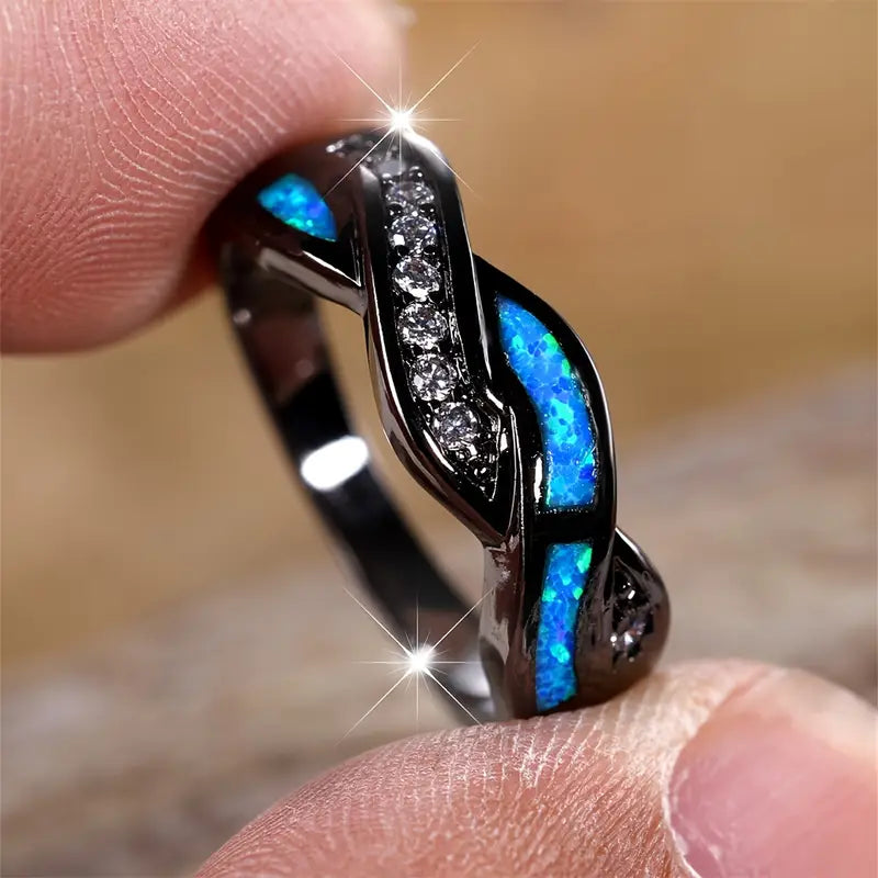 Bague torsadée en argent avec incrustation