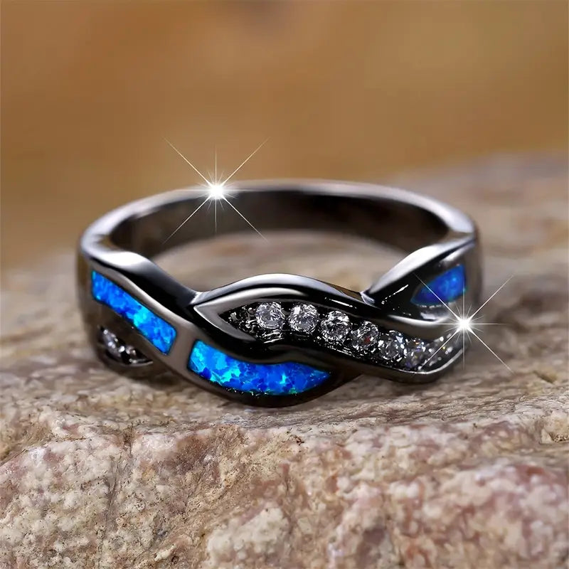 Bague torsadée en argent avec incrustation