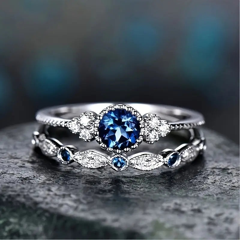 Bague halo en argent avec saphir