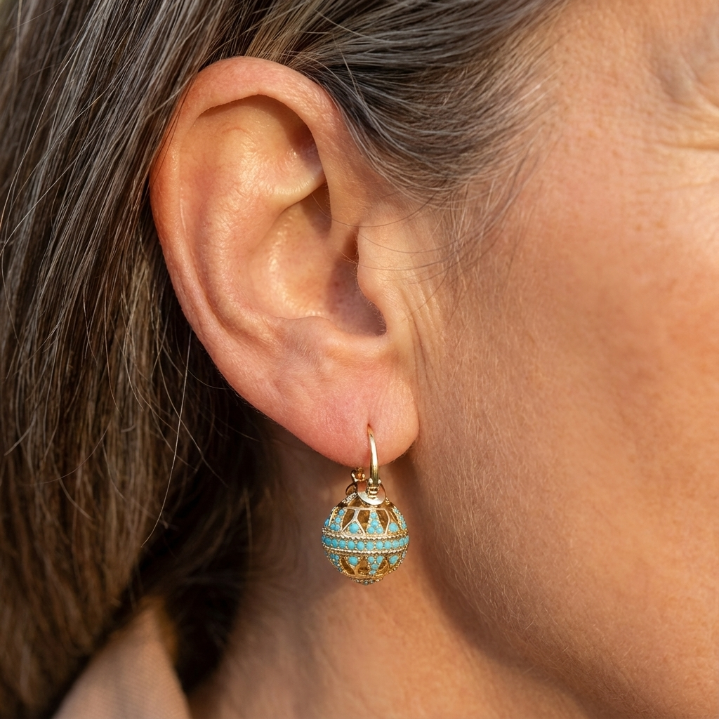 Boucles d'oreilles mandala turquoise dorées