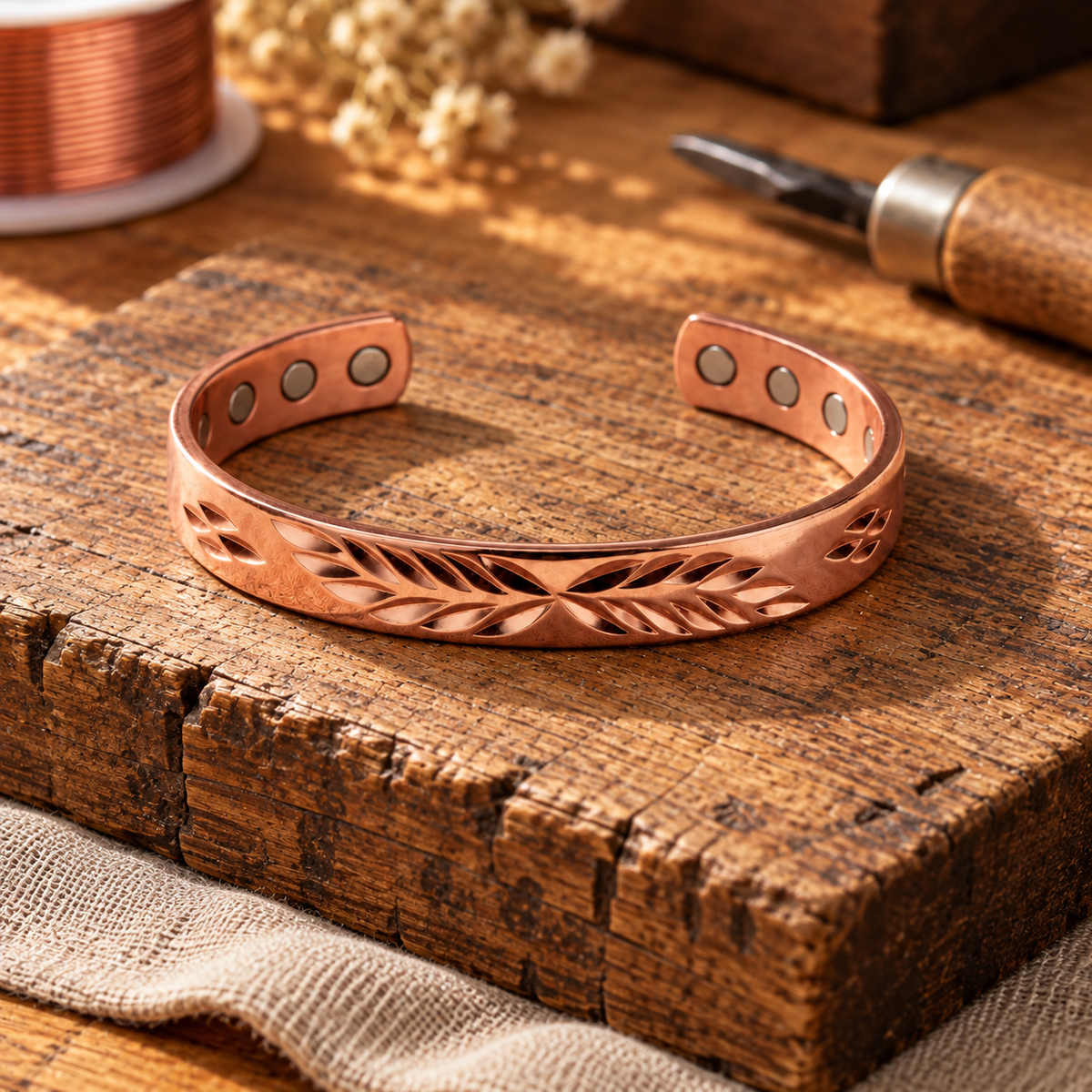 Bracelet en cuivre Plume