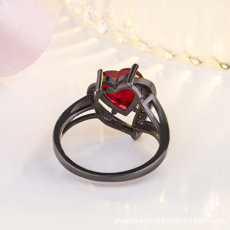 Bague en argent avec cœur en rubis