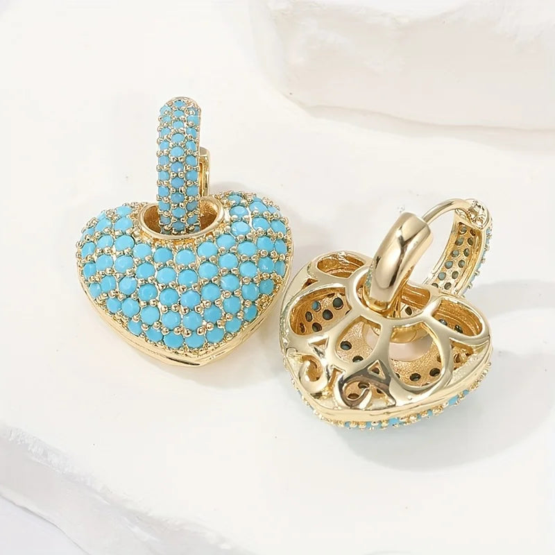 Boucles d'oreilles coeur turquoise élégantes