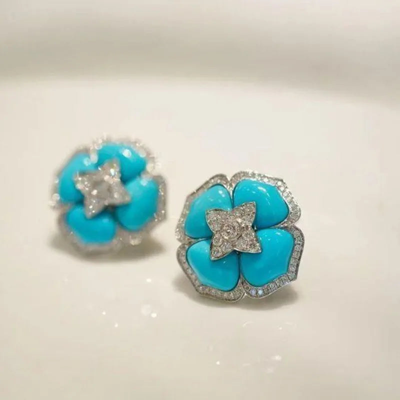 Boucles d'oreilles fleur turquoise intimes