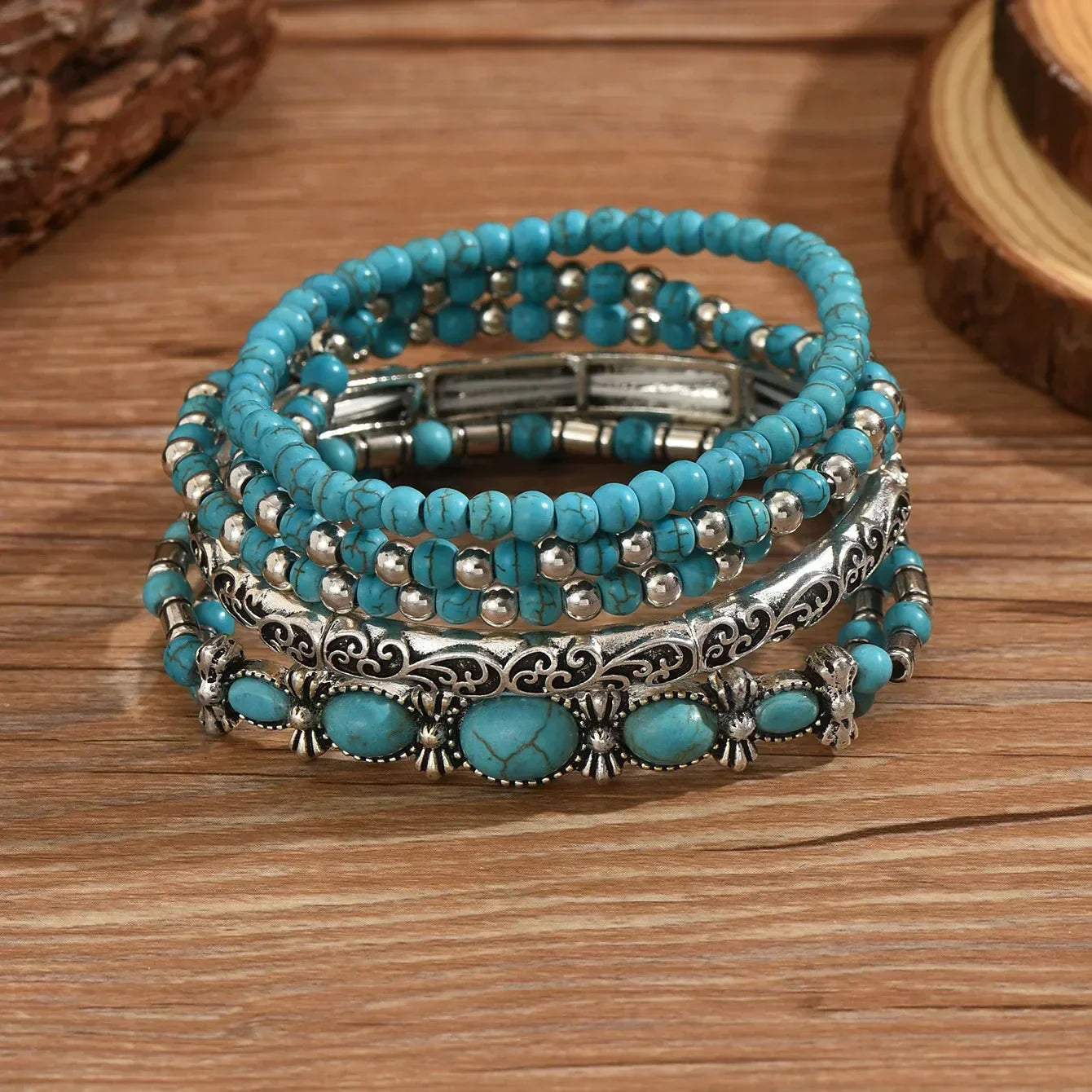 Ensemble de bracelets perlés turquoise premium