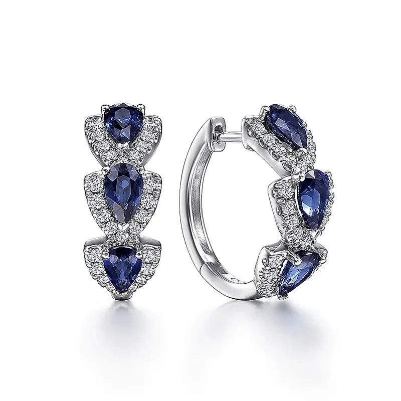 Boucles d’oreilles créoles halo en argent avec saphir