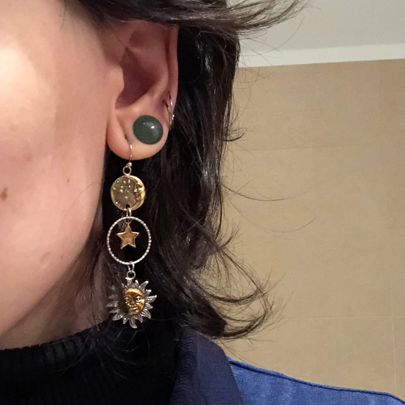 Sun-Moon Pendant Drop Earrings