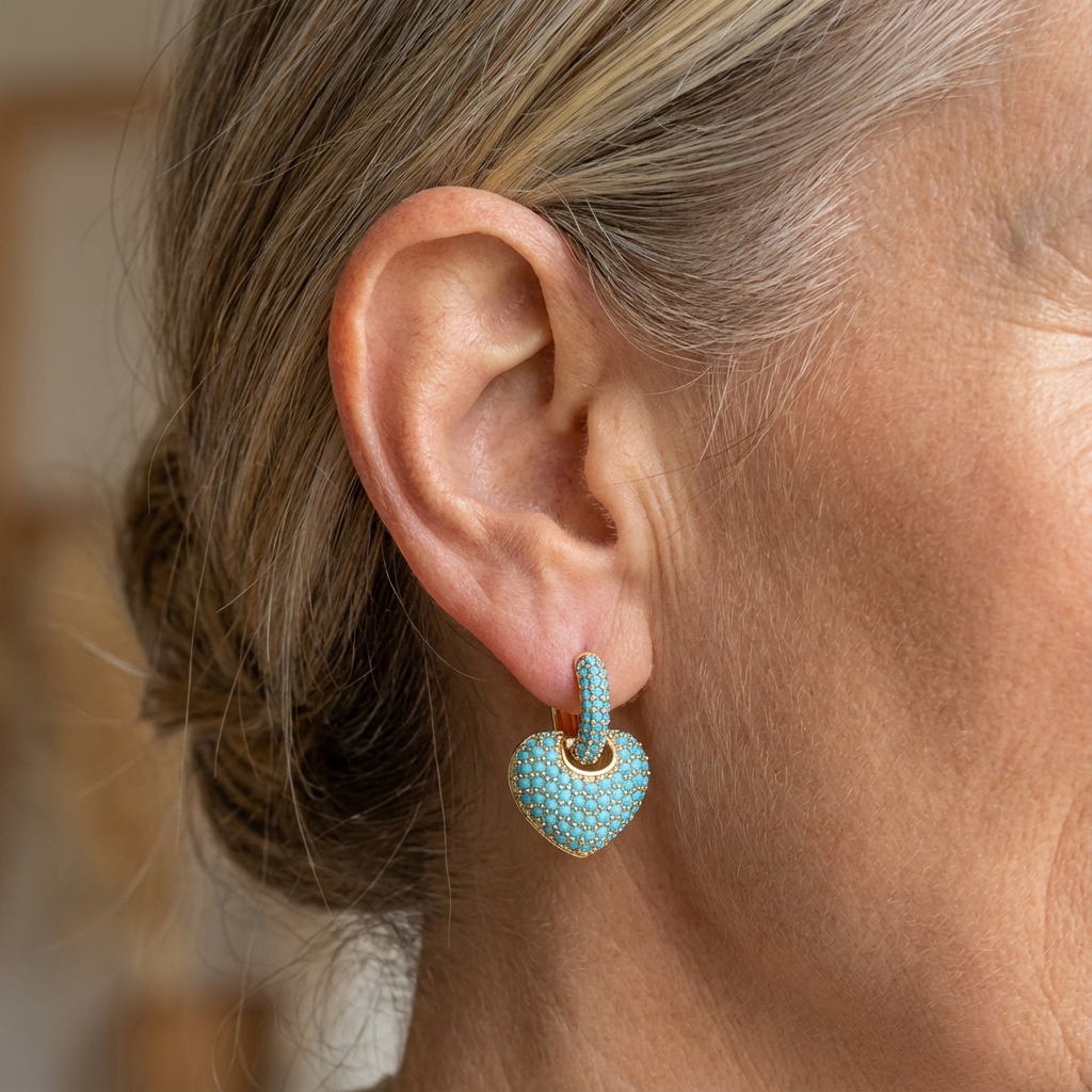 Boucles d'oreilles coeur turquoise élégantes