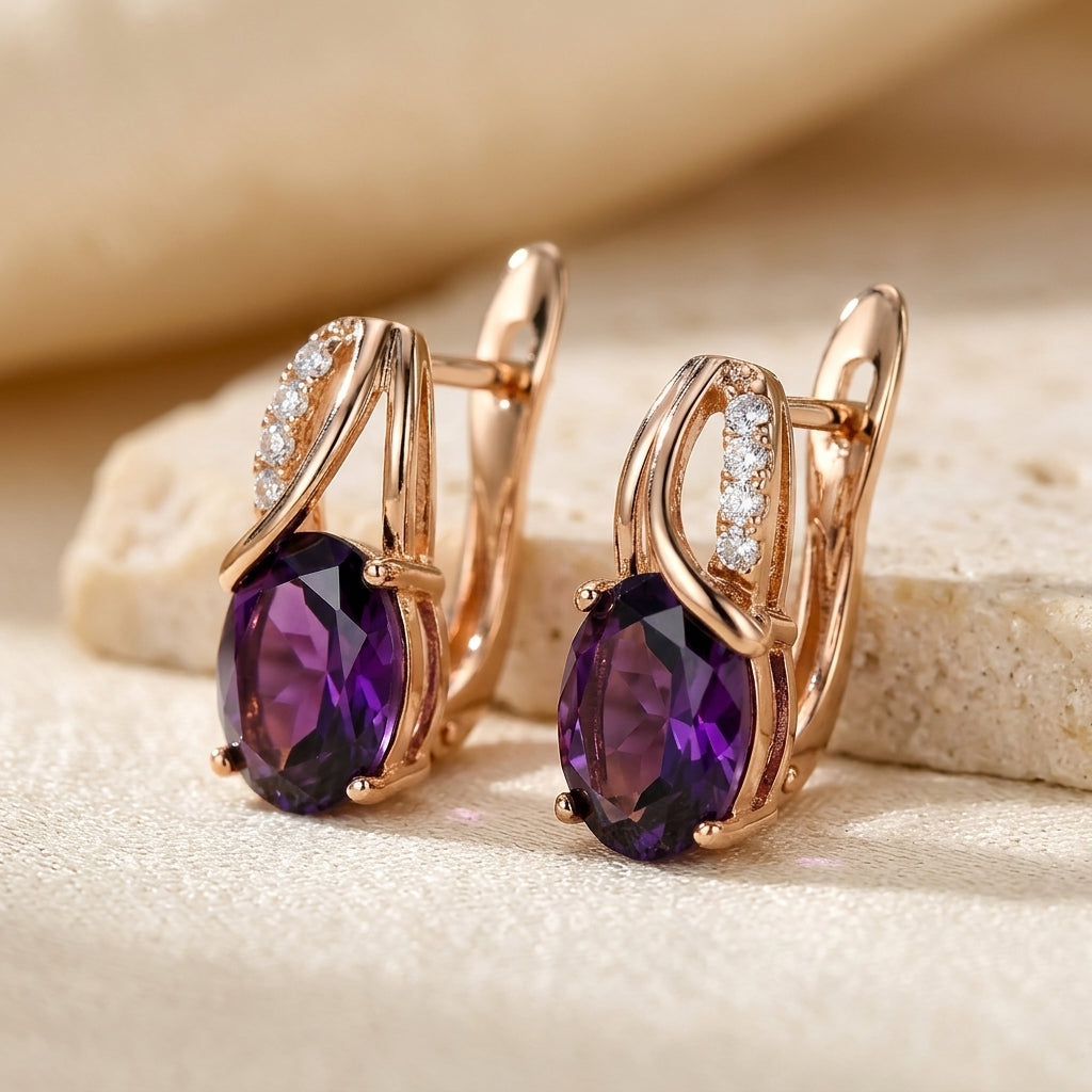 Boucles d'oreilles anneaux en or à améthyste