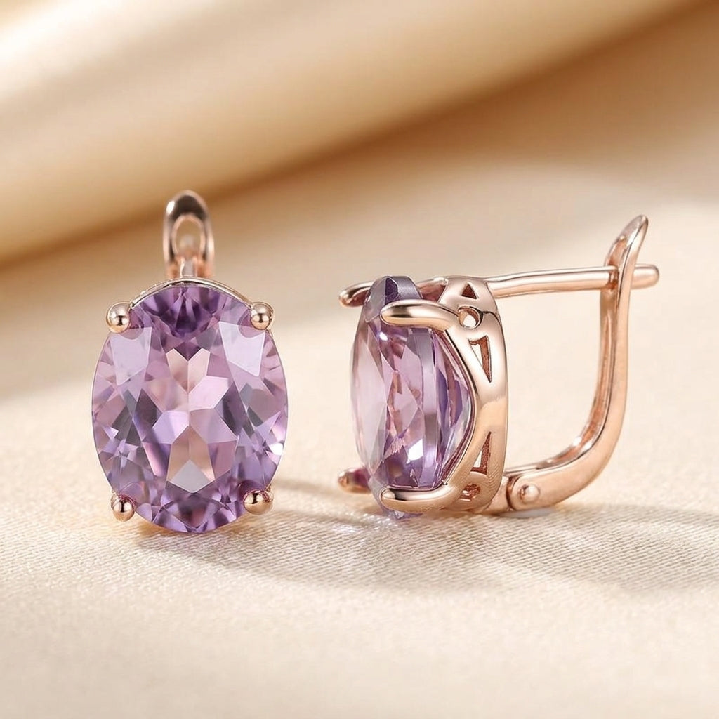Boucles d'oreilles à tige en améthyste et or rose