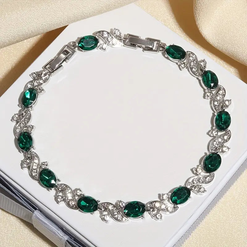 Bracelet à maillons vintage en argent avec émeraude