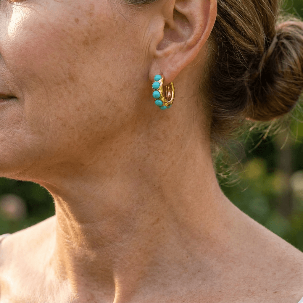 Boucles d'oreilles créoles pierre turquoise