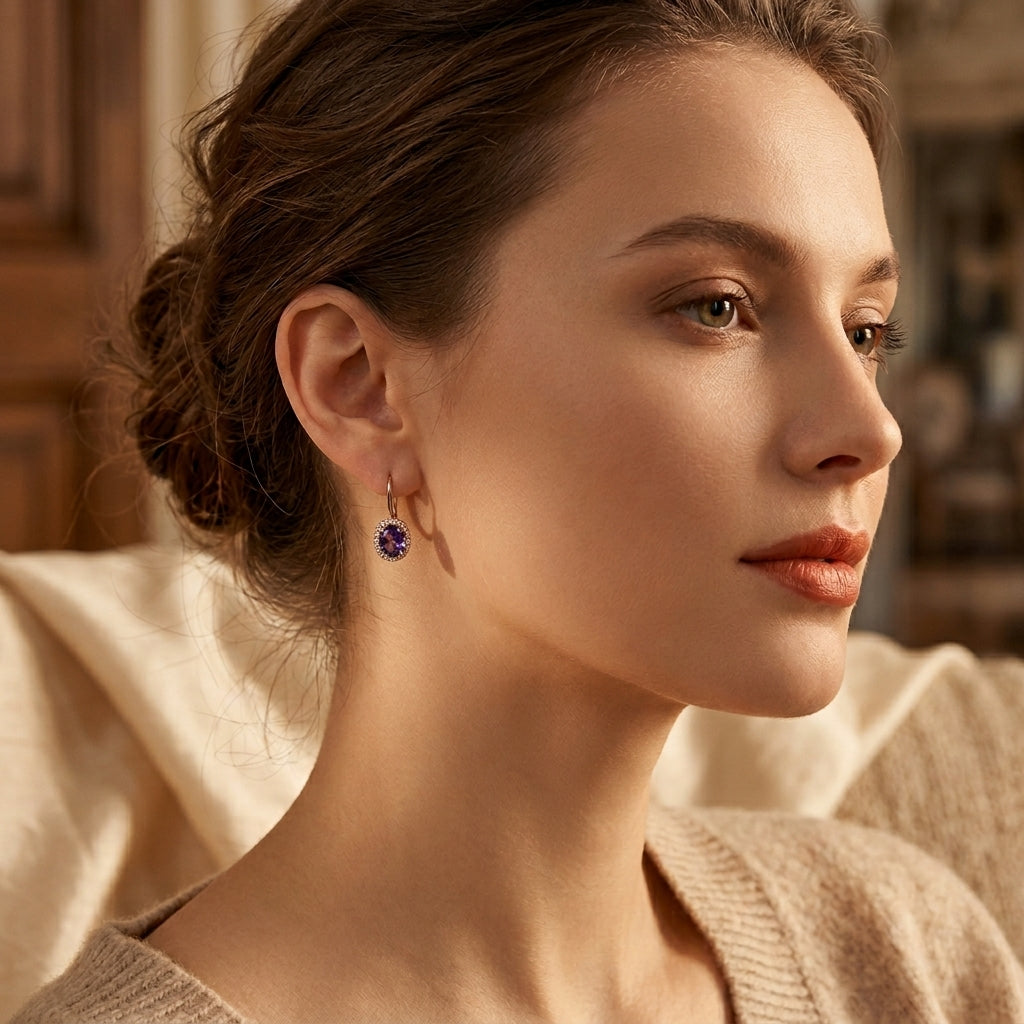 Boucles d'oreilles Couronne Or et Améthyste