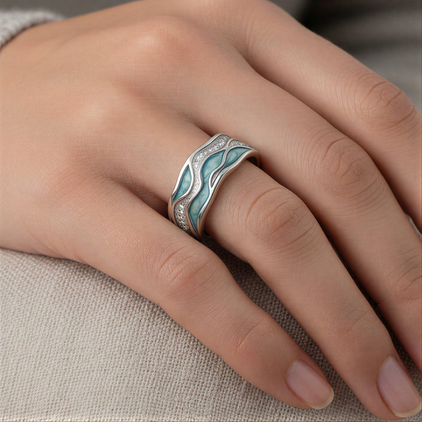 Bague turquoise vague océan