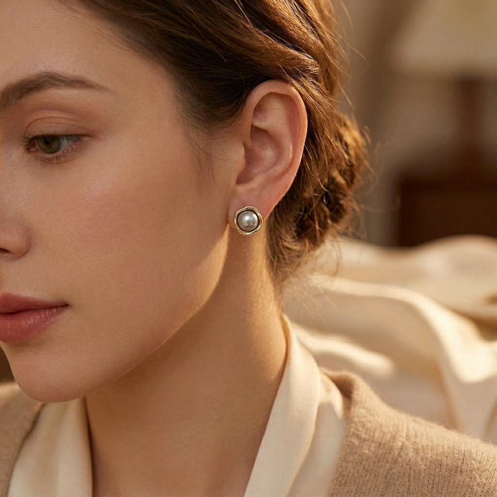 Boucles d'oreilles à puce avec perle dorée