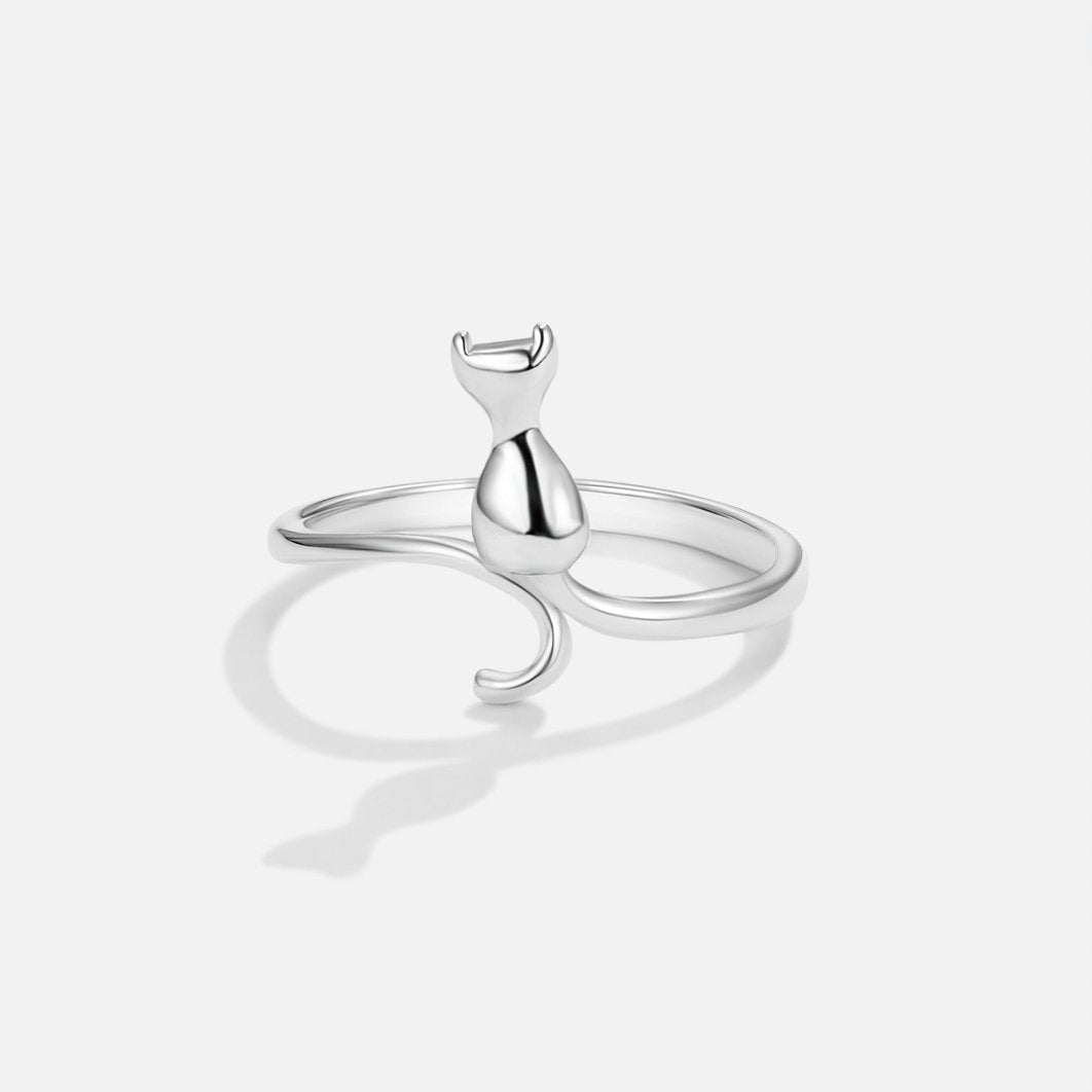Bague en argent avec motif de chat