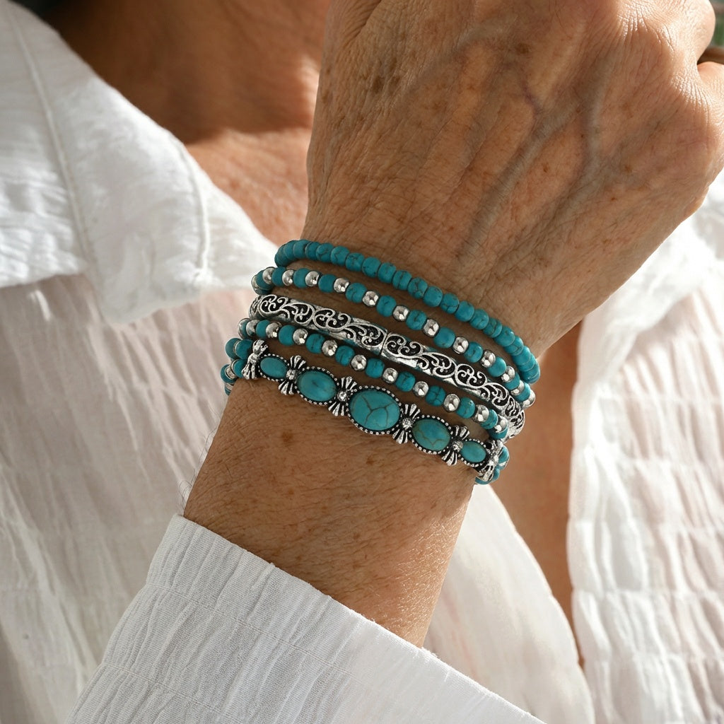 Ensemble de bracelets perlés turquoise premium