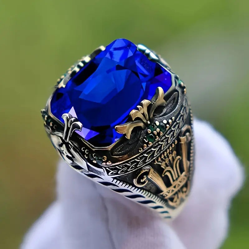 Bague vintage en argent avec saphir