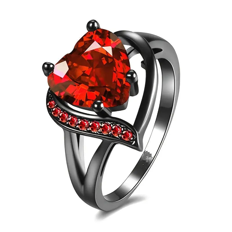 Bague en argent avec cœur en rubis