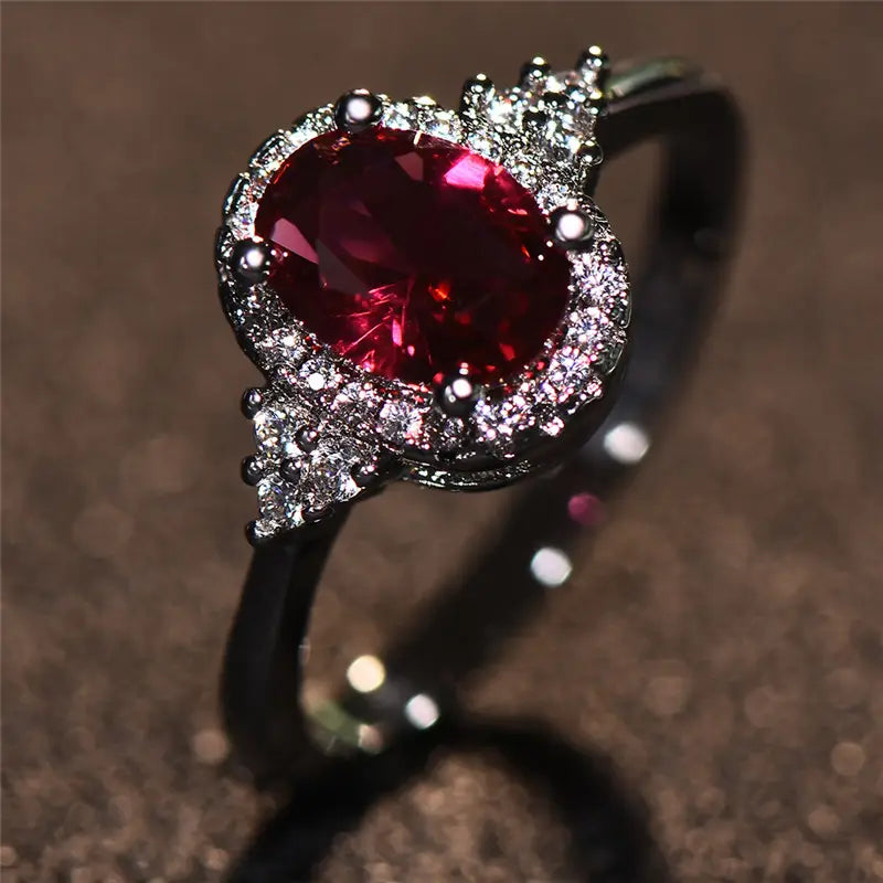 Bague halo en argent avec rubis