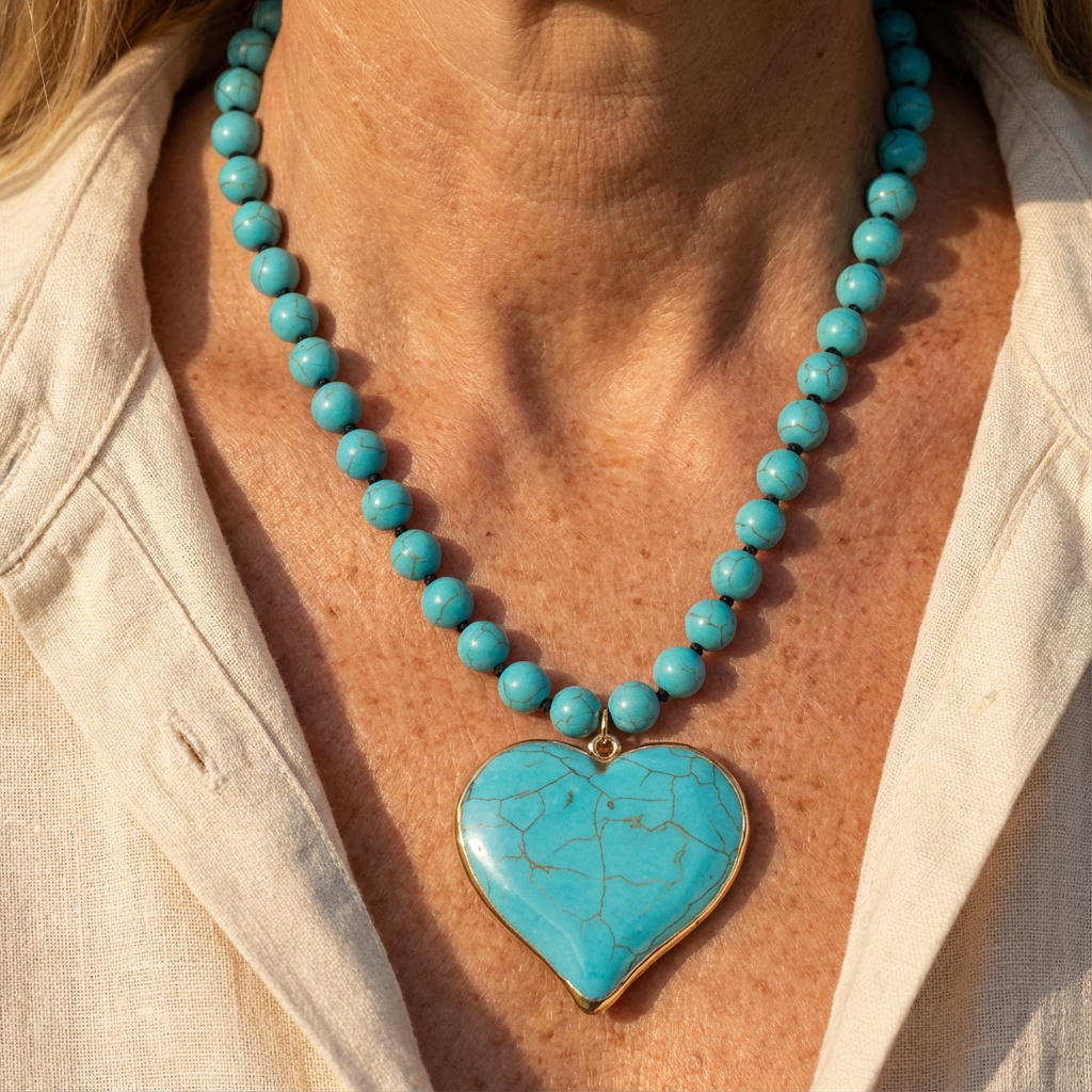 Collier de perles turquoise en forme de cœur