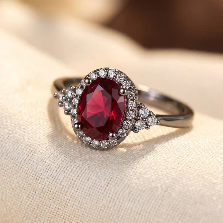 Bague halo rubis en argent