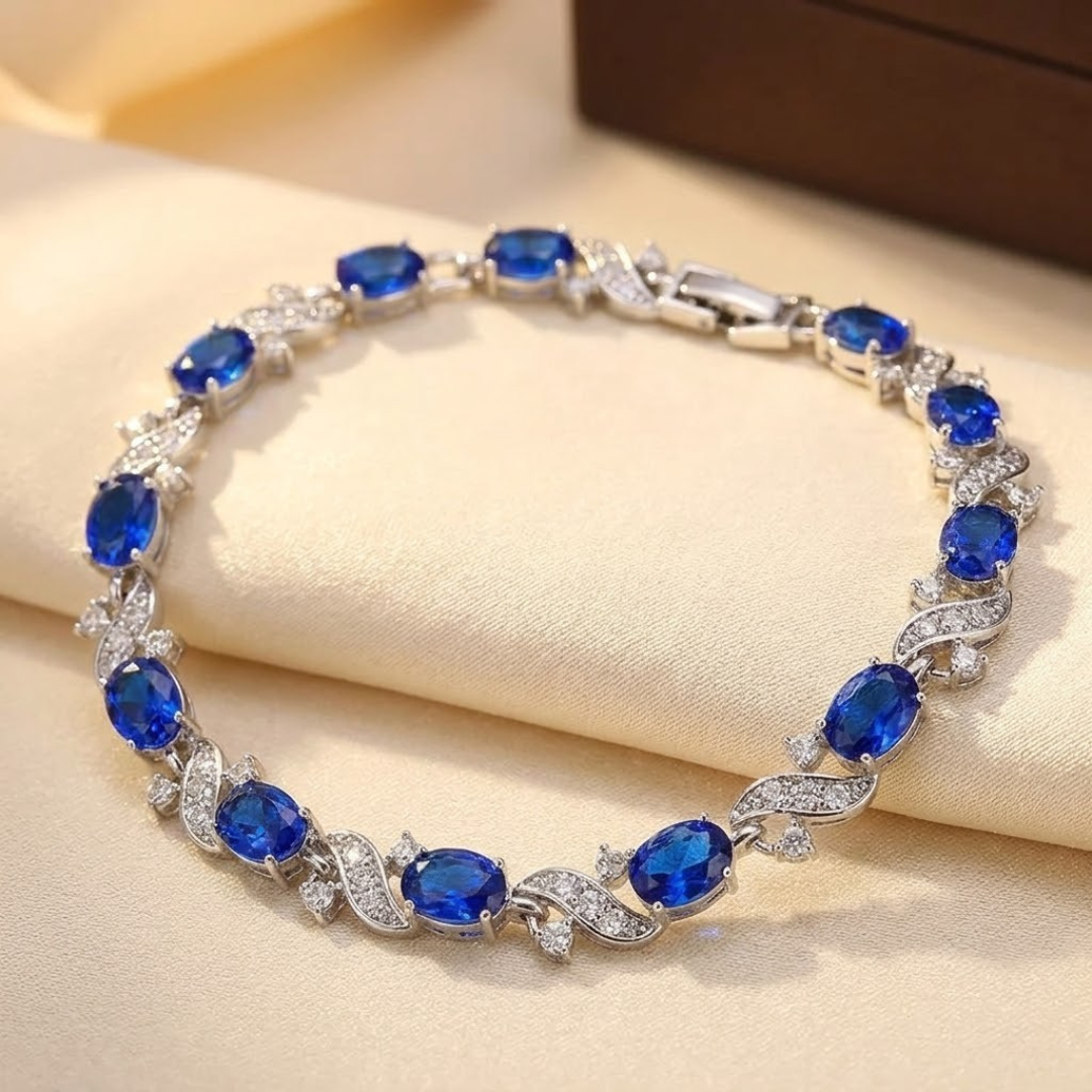 Bracelet à maillons floraux saphir en argent