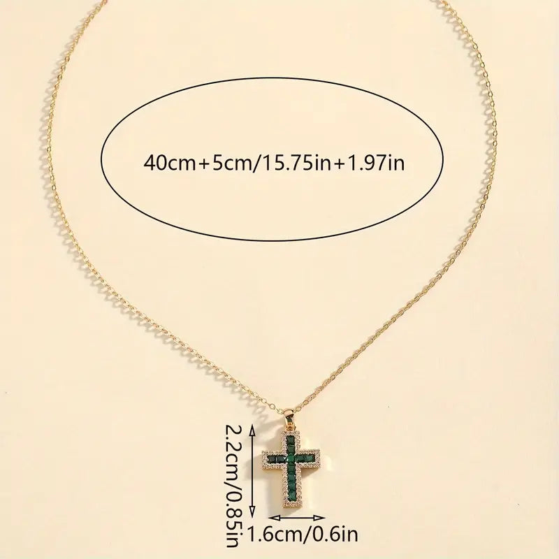 Collier pendentif croix émeraude Solene