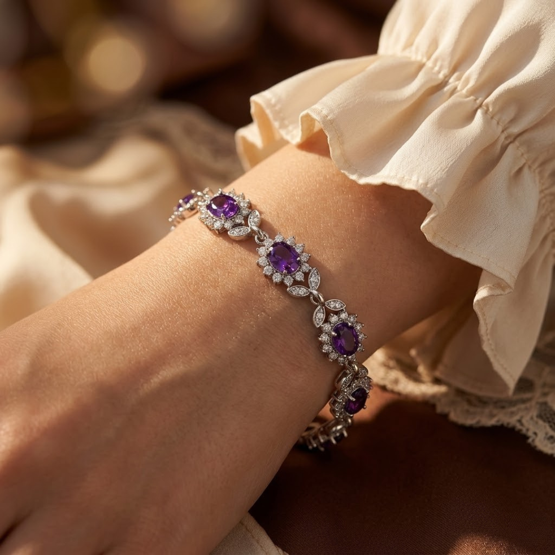 Bracelet floral améthyste en argent