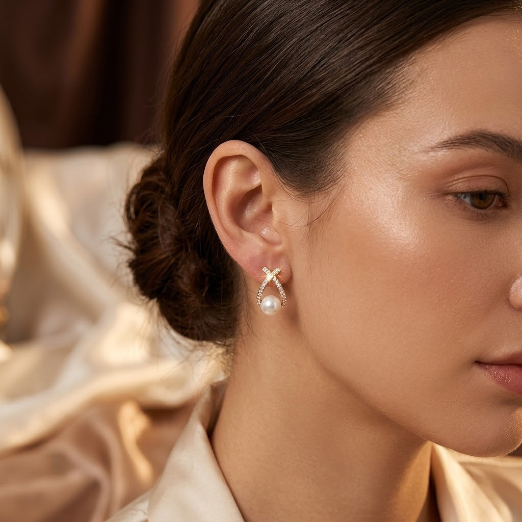 Boucles d'oreilles perle entrecroisées dorées