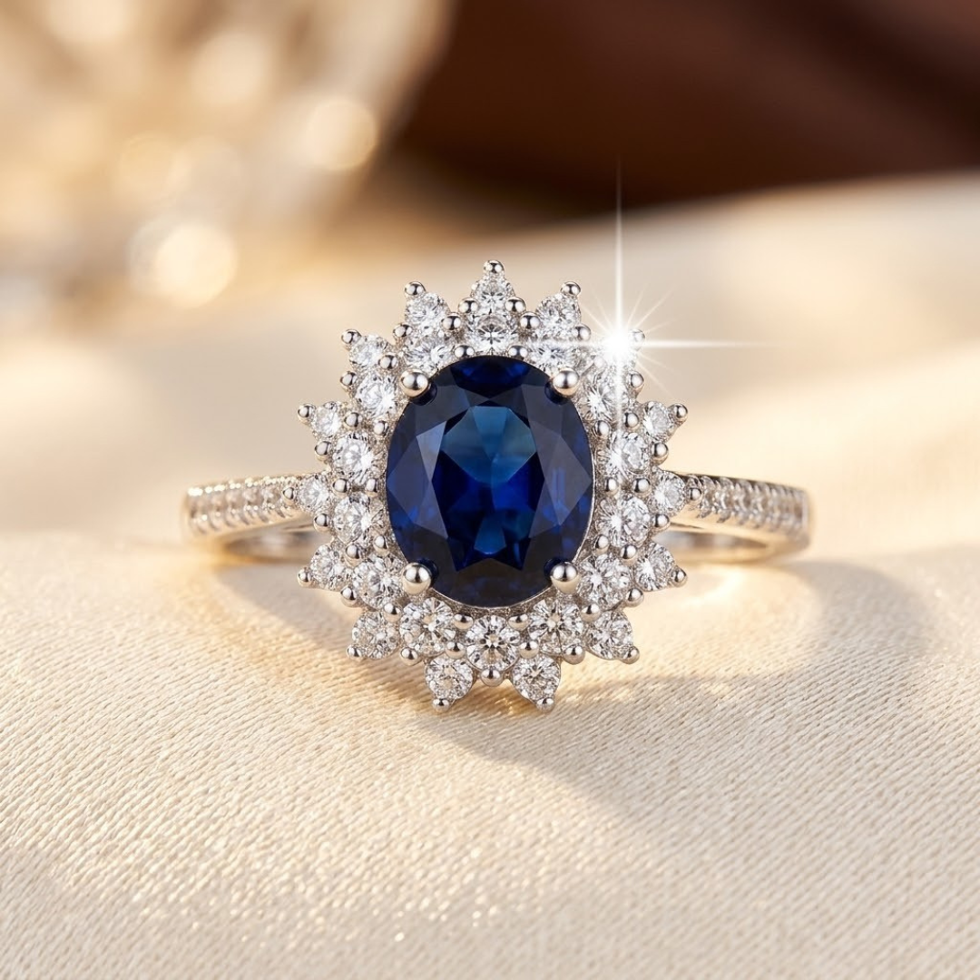 Bague halo saphir en or