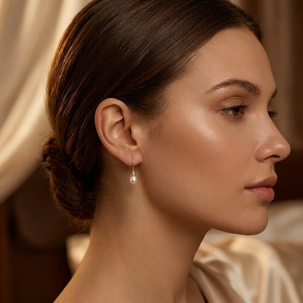 Boucles d'oreilles pendantes en or avec perle