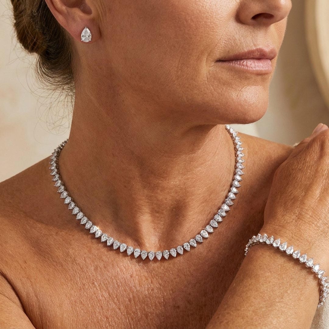 Parure de mariée complète avec zircones cubiques rondes et transparentes