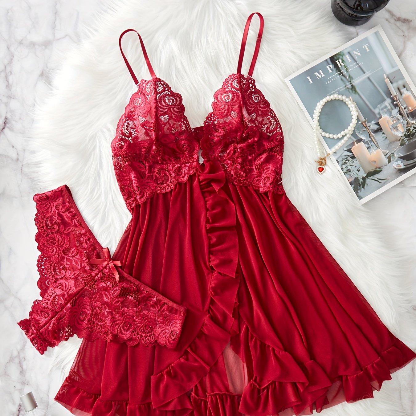 Lucia – Set con chemise in pizzo con spacco frontale e sottoveste