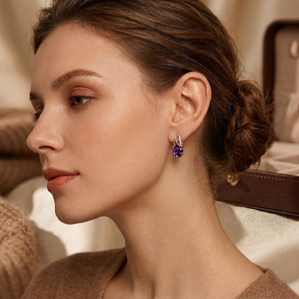 Boucles d'oreilles anneaux en or à améthyste