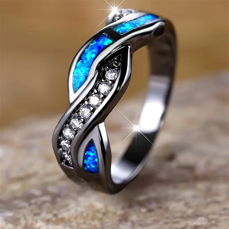 Bague torsadée en argent avec incrustation