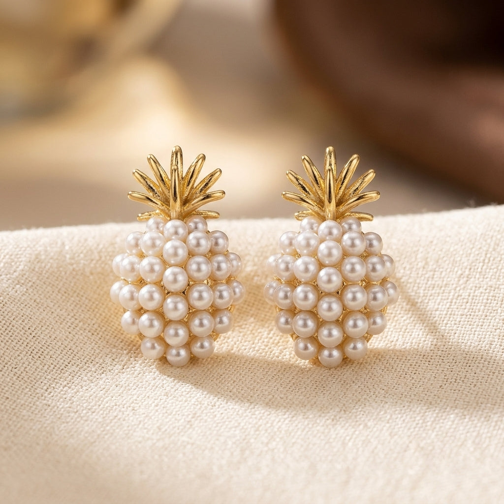 Boucles d'oreilles à tige en grappe de perles dorées