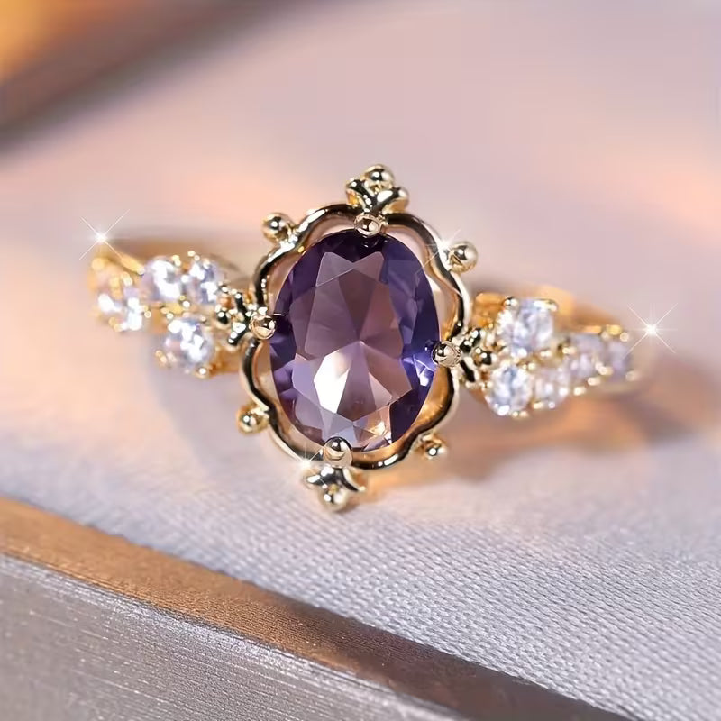 Bague en or avec améthyste taille princesse