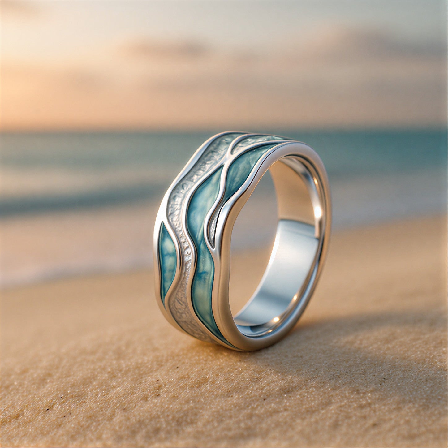 Bague turquoise vague océan